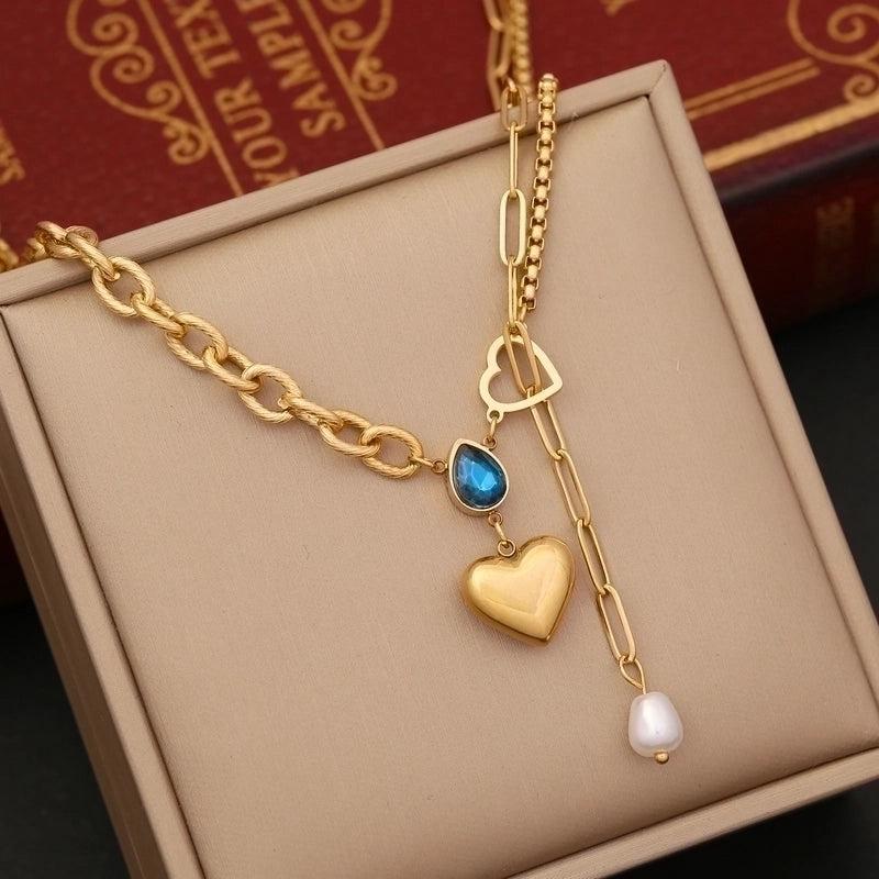Collana lacrima blu cuore pendente